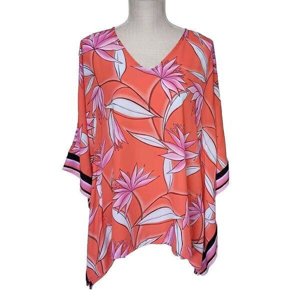 Belle by Kim Gravel Size XXS Orange/Pink Poncho Style Oversized Blouse - Picture 1 of 7